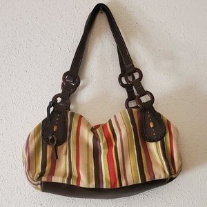Fossil Striped Canvas & Leather Shoulder Bag